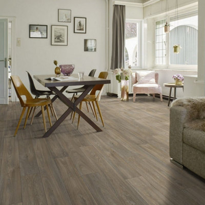  - Brown Anti-Slip Wood Effect Vinyl Flooring For LivingroomKitchen2mm Thick Cushion Backed Vinyl Sheet -3M(9'9") X 3M(9'9")-9M²