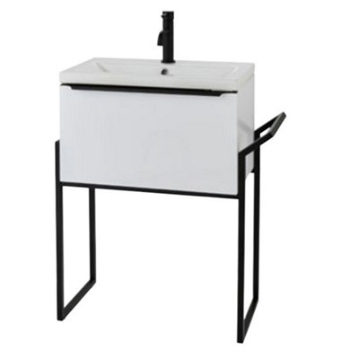Clifton Bathroom 600mm Wall Mounted Drawer UnitCeramic Basin & Frame  White Gloss(Central)Brassware Not Included from B&Q