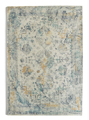 Blue Ochre Traditional RugAnti-Shed RugBordered Luxurious Rug For BedroomLiving Room& Dining Room-160Cm X 230Cm from B&Q