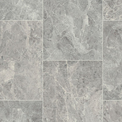 B&Q Grey Modern Tile Effect Anti-Slip Vinyl Flooring For Home, Shops, & Offices, 3.8Mm Thick Vinyl Sheet-6M(19'8") X 2M(6'6")-12M²