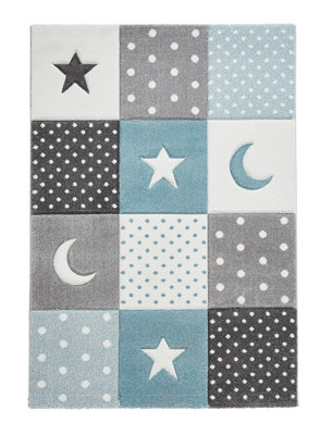 B&Q Kids Rug, Stain-Resistant Rug, Graphics Pictorial Rug, Modern Rug For Bedroom, & Dining Room-80Cm X 150Cm Blue