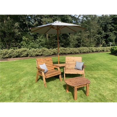 B&Q -  Traditional Grand Twin Angled With Coffee Table2 X Scatter Cushion Grey & 1 X Parasol Grey & Base