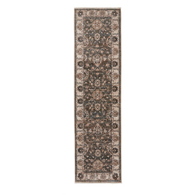 Green Traditional Bordered Floral 10mm Thick Stain-Resistant Rug For BedroomLiving Room& Dining Room-60Cm X 230Cm (Runner) from B&Q