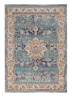 Blue RugStain-Resistant Persian RugFloral Luxurious RugTraditional Rug For Bedroom& Dining Room-71Cm X 230Cm (Runner) from B&Q