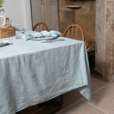 Native Natural Aqua Blue Pure Linen Tablecloth from B&Q