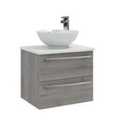 Clifton Bathroom 2-Drawer Wall Hung Vanity Unit With Sit-On Basin And Worktop 600mm WideSilver Oak Brassware Not Included from B&Q
