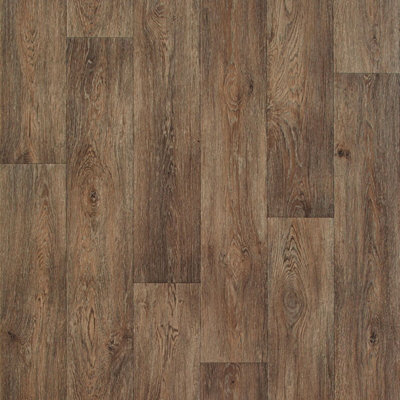  - Wood Effect Brown Anti-Slip Vinyl Flooring For LivingroomHallwaysKitchen2.3mm Thick Vinyl Sheet-3M(9'9") X 4M(13'1")-12M²