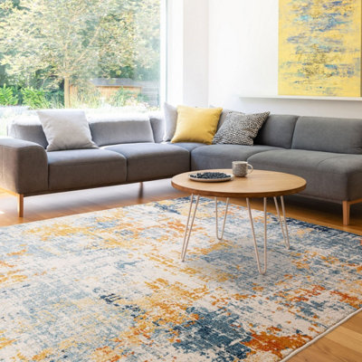 Blue Orange Modern Abstract 9mm Thick Stain-Resistant Rug For Bedroom& Dining RoomEasy To Clean Rug-160Cm X 230Cm from B&Q