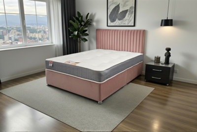 Knight Sleep Pink Emily Plush Bed Set With Orthopaedic Mattress, No Drawers & 24"Headboard - Single 3Ft
