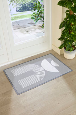 Artsy Doormats Grey Half Moon Abstract  Doormat (90 X 60Cm) from B&Q