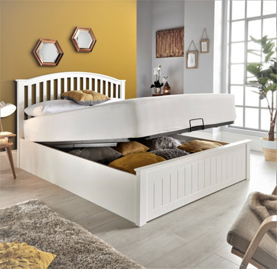 B&Q -  Grayson White Wooden Ottoman Storage Bed And Memory Maestro Memory Foam Mattress Double