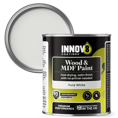 B&Q -  Wood & Mdf Paint 250Ml Satin Finish Interior FurnitureDoorsSkirting & CabinetsPure White