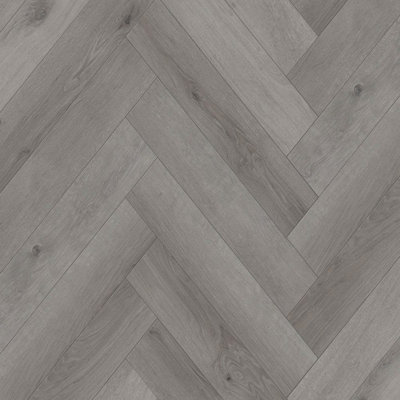 B&Q Grey Allora Lh Whisper Wood Effect Spc Clic Luxury Vinyl Tile - Herringbone(8Mm Lvt), For Commercial Use M²Per Pack Size 1.75