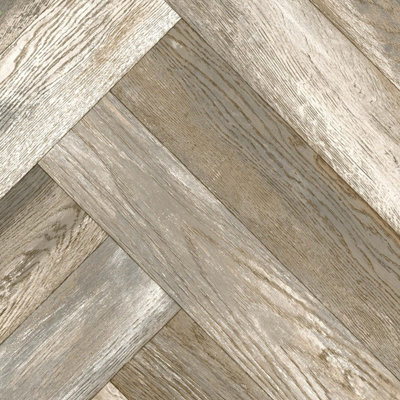  - Neutral Wood Effect Herringbone Vinyl Flooring For Livingroom,kitchen,2.7mm Cushion Backed Vinyl Sheet-4M(13'1") X 4M(13'1")-16M²
