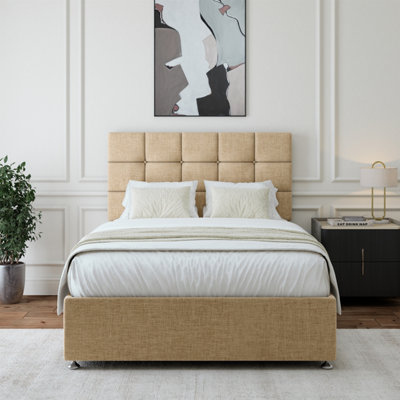 B&Q -  Natural Beige Linen Divan Base And Square Headboard Single