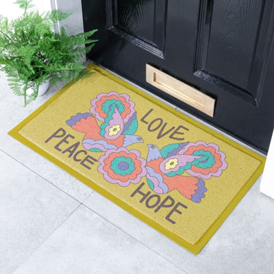 Artsy Doormats Elizabeth Olwen Love Peace Hope Indoor/outdoor Doormat (70X40Cm) from B&Q