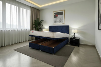 B&Q -  Paris Ottoman Bed Navy Plush 5Ft  With Mattress & 24"headboardKing