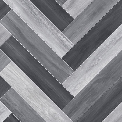  - Anti-Slip Grey Wood Effect Herringbone Vinyl Flooring For LivingroomKitchen2mm Thick Vinyl Sheet -2M(6'6") X 4M(13'1")-8M²