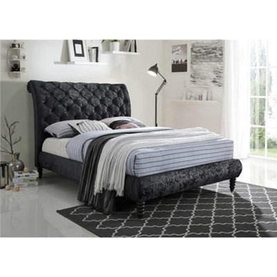 TL Beds Velvet Fabric Black Bed FrameDouble 4Ft 6" from B&Q