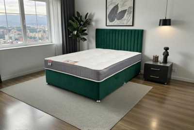 Knight Sleep Emily Emarald Plush Bed Set With Orthopaedic Mattress, No Drawers & 24"Headboard - Single 3Ft