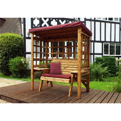 B&Q -  Traditional Zubond Two Seat Arbour Burgundy With 1 X Bench Cushion Burgundy & 1 X Scatter Cushion Burgundy