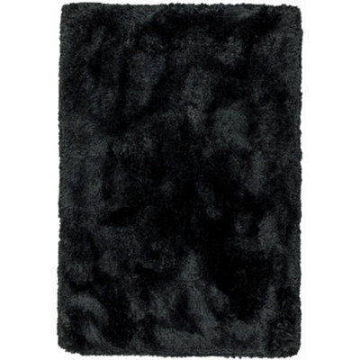 Handmade RugAnti-Shed Black Luxurious Rug For BedroomEasy To Clean Plain Dining Room RugShaggy Rug-120Cm X 170Cm