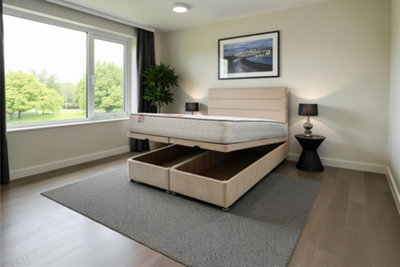 B&Q -  York Ottoman Bed Cream Plush 6Ft  With Mattress & 24"headboardSuper King