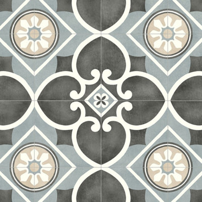 B&Q Morrocon Effect Vinyl Flooring For Livingroom, Kitchen, 3.8Mm Thick Vinyl Sheet-1M(3'3") X 2M(6'6")-2M² Grey/White