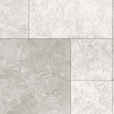 B&Q White Stone Tile Effect Anti-Slip Vinyl Flooring For Livingroom, Kitchen, 2.7Mm Vinyl Sheet-1M(3'3") X 3M(9'9")-3M²