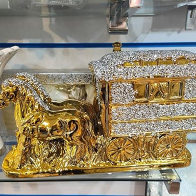 Biznest Gold And Silver Horse With Square Wagon Gypsy Crushed Diamond Carriage Ornament Shelf Sitter Caravan from B&Q
