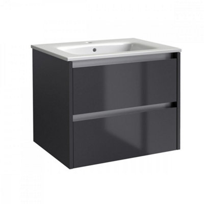 Clifton Bathroom 2-Drawer Wall Hung Vanity Unit With Basin 800mm WideStorm Grey Gloss(Urban)Brassware Not Included from B&Q