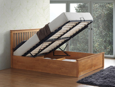 B&Q -  Malmo Oak Wooden Ottoman Bed And Neptune Spring Mattress Double