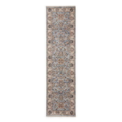 Blue Traditional Bordered Floral 10mm Thick Stain-Resistant Rug For BedroomLiving Room& Dining Room-60Cm X 230Cm (Runner) from B&Q