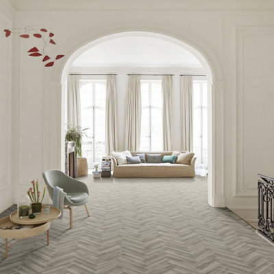 B&Q Herringbone Wood Effect Vinyl Flooring For Livingroom, Kitchen, 2Mm Textile Backing Vinyl Sheet -2M(6'6") X 2M(6'6")-4M² Beige