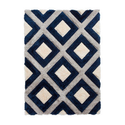 Grey Navy Shaggy RugGeometric Rug With 40mm ThicknessModern Luxurious Rug For Bedroom& Dining Room-80Cm X 150Cm from B&Q
