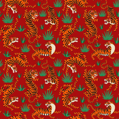 B&Q -  Eco-Friendly Red Oriental Tiger Wallpaper