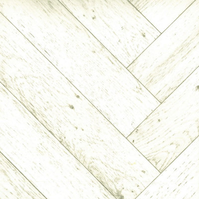 B&Q Herringbone Wood Effect Vinyl Flooring For Livingroom, Kitchen, 2Mm Cushion Backed Vinyl Sheet-1M(3'3") X 3M(9'9")-3M² White