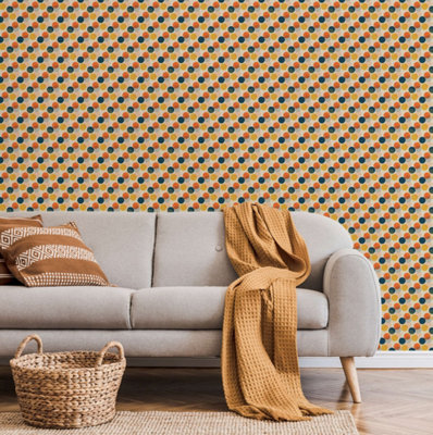 B&Q -  Eco-Friendly Multicolour Mid Century Circle Wallpaper