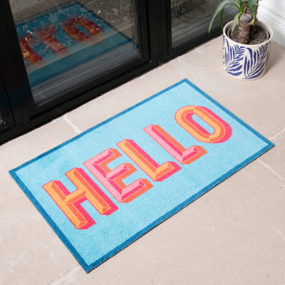 B&Q -  Blue Hello Indoor Washable Doormat