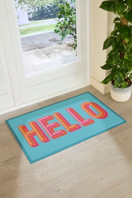 Artsy Doormats Blue Hello  Doormat (90 X 60Cm) from B&Q