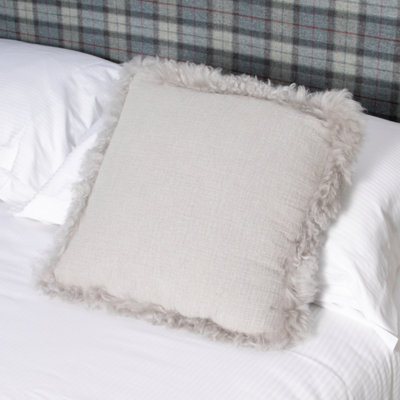 Native Natural Linen Cushion With Sheepskin Trim from B&Q