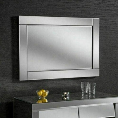 Biznest Large Chloe Silver Glass Frame Rectangle Bevelled Modern Wall Mirror 90X60Cm Decor Mirror Gift from B&Q