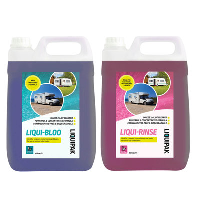Liquipak Liqui-Bloo & Rinse Caravan Toilet ChemicalsFormaldehyde FreePink & Blue 2X5L from B&Q