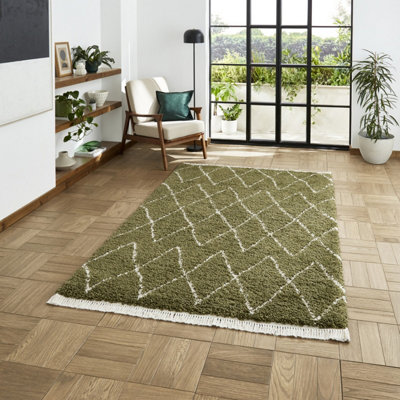 Green Geometric Shaggy RugStain-Resistant 45mm Thick Modern Rug For BedroomLiving Room& Dining Room-120Cm X 170Cm from B&Q