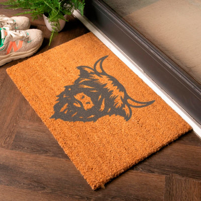 Artsy Doormats Grey Cute Highland Cow Doormat from B&Q