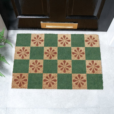 Artsy Doormats Green Petal Checkerboard Doormat (60 X 40Cm) from B&Q