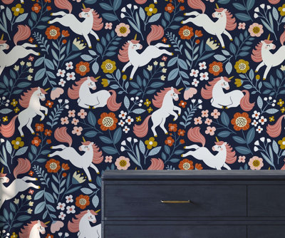 B&Q -  Eco-Friendly Blue Cute Unicorn Wallpaper