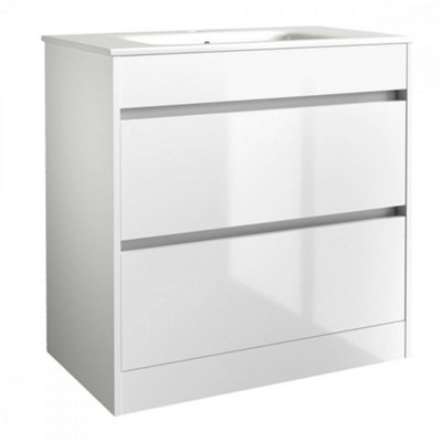 Clifton Bathroom 2-Drawer Floor Standing Vanity Unit With Basin 800mm WideWhite(Urban)Brassware Not Included from B&Q