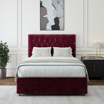 B&Q -  Aubergine Chenille Divan Base And Button Headboard Double