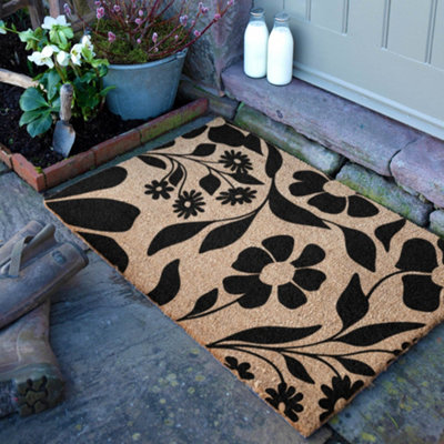 Artsy Doormats Black Floral Pattern Doormat (90 X 60Cm) from B&Q